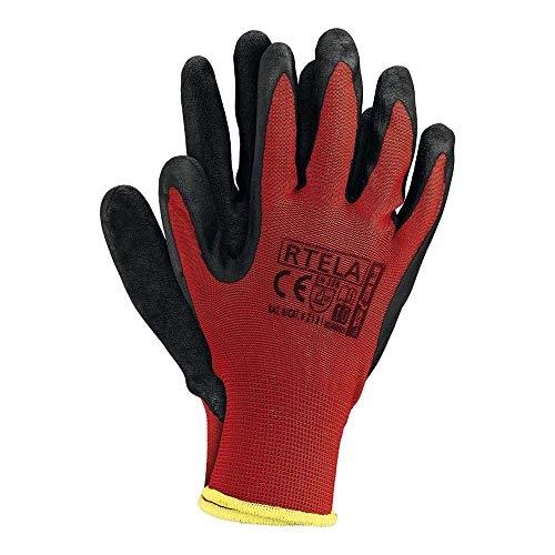 REIS RTELAC10 - Lot de 12 gants de protection rouge/noir taille 10 en polyester avec revêtement latex_0