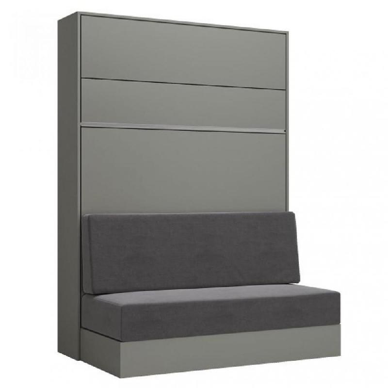 ARMOIRE LIT ESCAMOTABLE GENIUS SOFA GRIS MAT CANAPÉ GRIS COUCHAGE 140*200_0