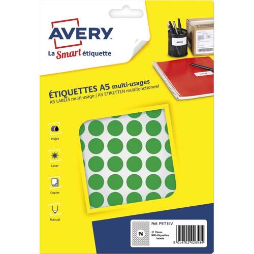 Avery sachet de 960 pastilles ø15 mm. Imprimables. Coloris vert._0