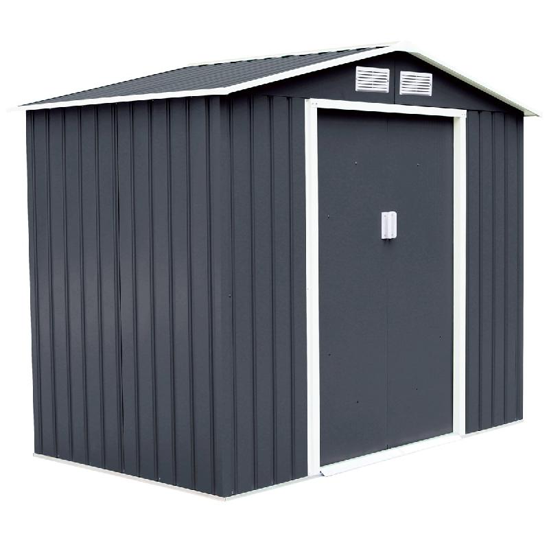 Cabane à outils en tôle galvanisée - Abri de jardin en métal gris 277 x 191 x 192 cm - Réf 20_0000352_0