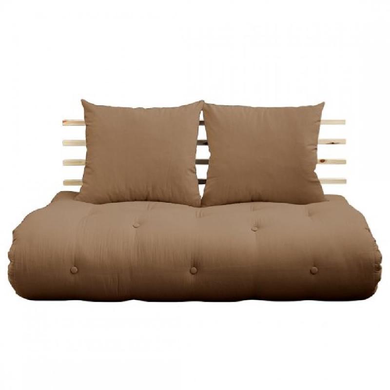 CANAPÉ LIT FUTON SHIN SANO MOCCA ET PIN MASSIF COUCHAGE 140*200 CM._0