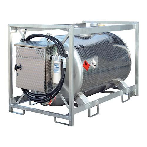 Citerne Jet Fuel GRV ADR 910 Litres - Acier inoxydable ATEX - Pompe 12V 50 L/min_0