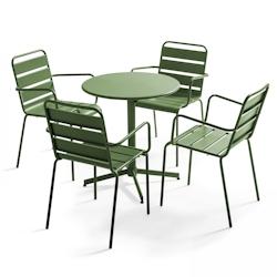 Oviala Business Ensemble table de terrasse et 4 fauteuils métal vert cactus  - Oviala - vert acier 106016_0