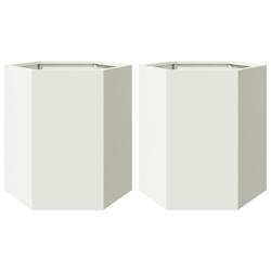 Helloshop26 - Jardinière bac lit surélevé plantes fleurs jardin terrasses lot de 2 hexagone 46 x 40 x 45 cm acier blanc 02_0039073 - 3000217991068_0