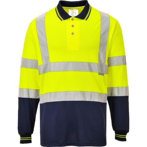 LOT DE 2 - PORTWEST S279 POLO BICOLORE MANCHES LONGUES JAUNE/MARINE - TAILLE XS