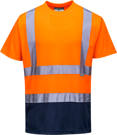 T-shirt bicolore orange marine S378 - Respirant, bandes réfléchissantes, norme EN ISO 20471 Classe 2_0