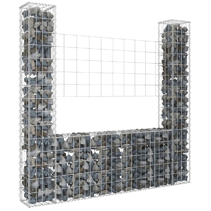 Vidaxl panier de gabion en forme de u avec 2 poteaux fer 140x20x150 cm 151282_0