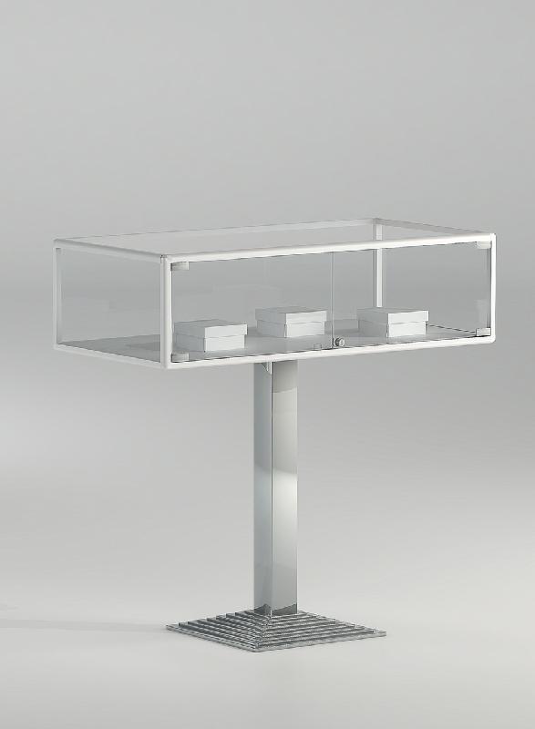 Vitrine table sur pied 1-PFPVA - verre trempé, porte avec serrure, design moderne_0