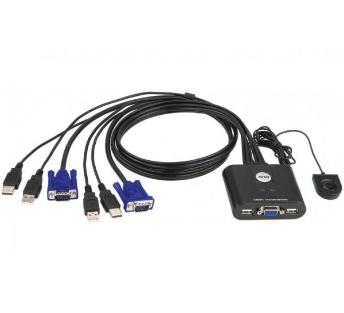 Aten CS22U - Switch KVM câblé VGA/USB multiplateformes avec sélecteur de port distant intégré - 2 ports_0