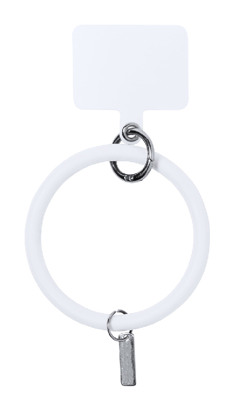 Bracelet support en silicone pour téléphone portable - plaque en métal logotisable et mousqueton - couleur blanc_0