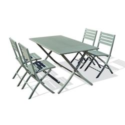 CITY Garden Ensemble repas de jardin 4 places en aluminium vert kaki - MARIUS - vert aluminium MARIUS-TB140-KAK+4CP_0