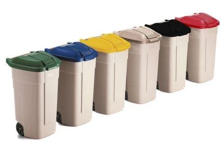 Conteneur sur roues 110L - Poignée ergonomique - 6 coloris de couvercle - Lot de 4_0