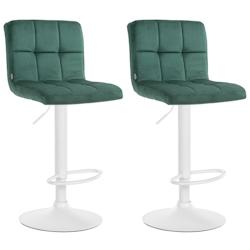 Décoshop26 - Lot de 2 tabourets de bar en velours vert avec coutures décoratives pied en trompette métal blanc 10_0004404 - blanc 3000252086972_0
