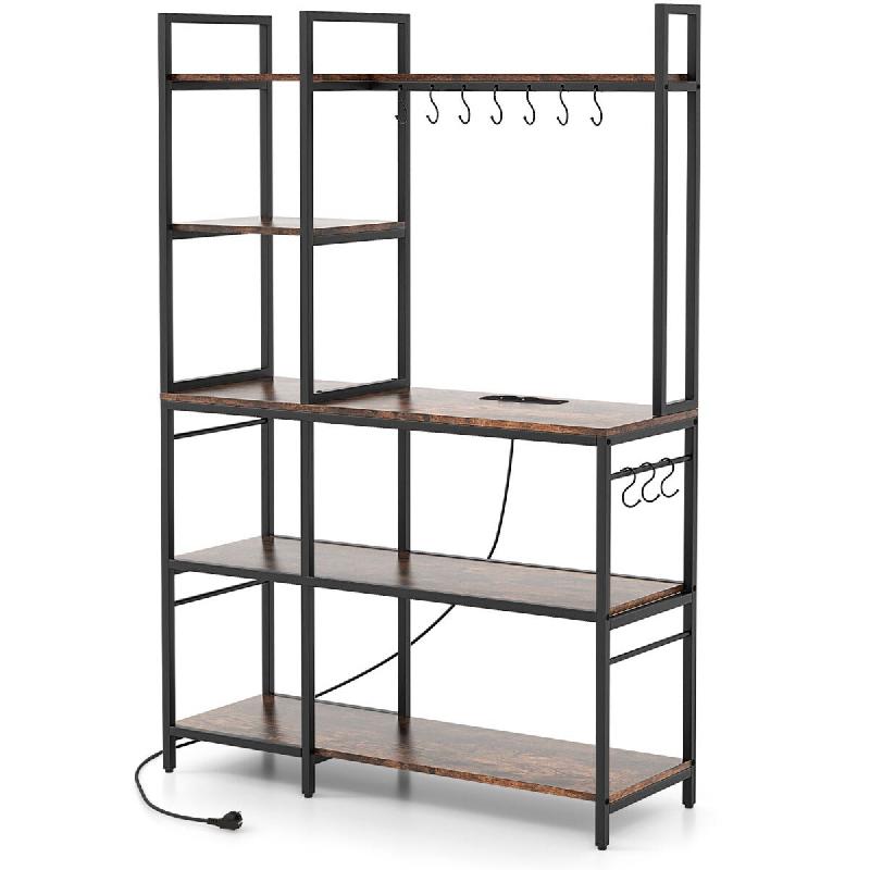 Helloshop26 - lot de 1 étagère bar à café 107 x 37 x 160 cm solutions de rangement maximisées avec 10 crochets en métal marron 20_0014746 - marr_0