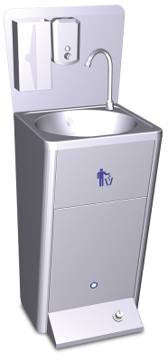Lave-mains sur pieds complet - acier inoxydable avec distributeur de savons et poubelle intégrée_0