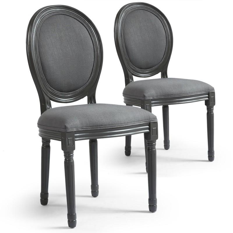 Lot De 2 Chaises Médaillon Tissu Versailles 96cm Gris