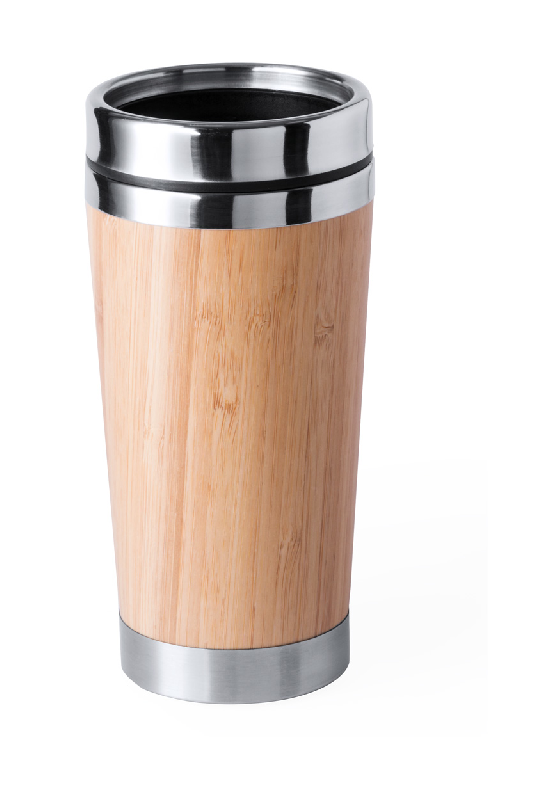 Mug thermos - isotherme en acier inoxydable avec double paroi en bambou - 450 ml_0