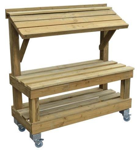 Présentoir fruits et légumes en bois - 1 niveau inclinable - Sapin massif - 1200mm x 500mm x 1260mm_0