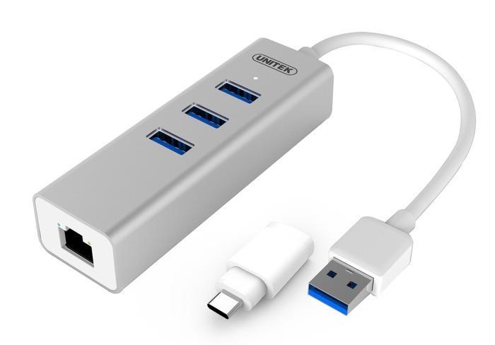 Unitek Hub USB 3.0 - 3 ports + Gigabit Ethernet + USB Type-C - Boîtier en aluminium - Y-3083B_0
