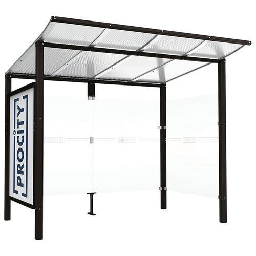ABRI BUS MODULO 2.50 M AVEC VITRINE 1 BARDAGE LAT. NOIR 9005 - PROCITY
