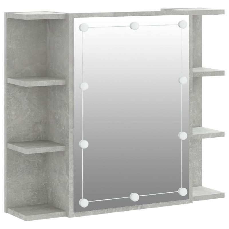 Armoire à miroir avec LED - 70 x 16,5 x 60 cm - Gris béton - Compartiments de rangement_0