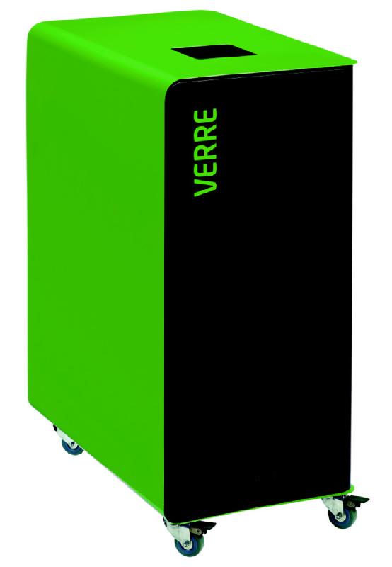 Borne de tri sélectif 90 L support-sac avec roulettes sans serrure - cubatri - tri verre -gris+vert_0