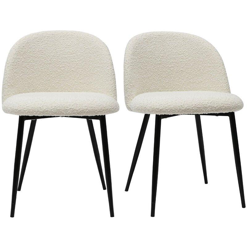 Lot de 2 Chaises en Tissu Blanc Cassé et Bois de Hêtre pour Salle à