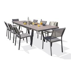 DCB GARDEN Ensemble repas de jardin 8 places en céramique sur verre - STOCKHOLM - gris aluminium STOCK300CER+8CH_0