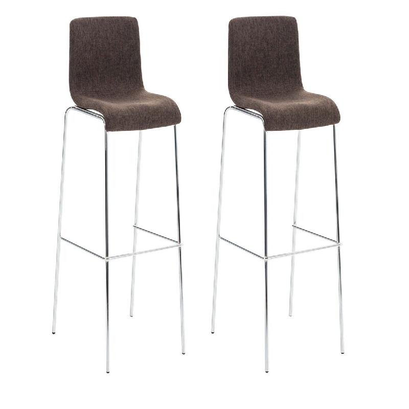 Décoshop26 - Lot de 2 tabourets de bar avec repose-pieds dossier incurvé en tissu marron et 4 pieds en métal chromé 10_0004192 - marron métal 300_0
