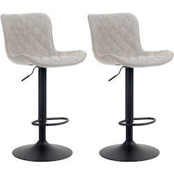 Décoshop26 - Lot de 2 tabourets de bar coutures décoratives pied trompette hauteur réglable en métal noir assise en tissu taupe 10_0004139 - noir_0
