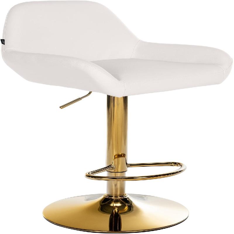 Décoshop26 - Tabouret de bar x1 avec repose-pieds et dossier bas desig moderne assise en PVC blanc cadre métal doré 10_0006150 - blanc métal 30002_0