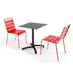 Oviala Business Ensemble table de jardin stratifié ardoise foncé et 2 chaises rouge - Oviala - rouge métal 108177_0