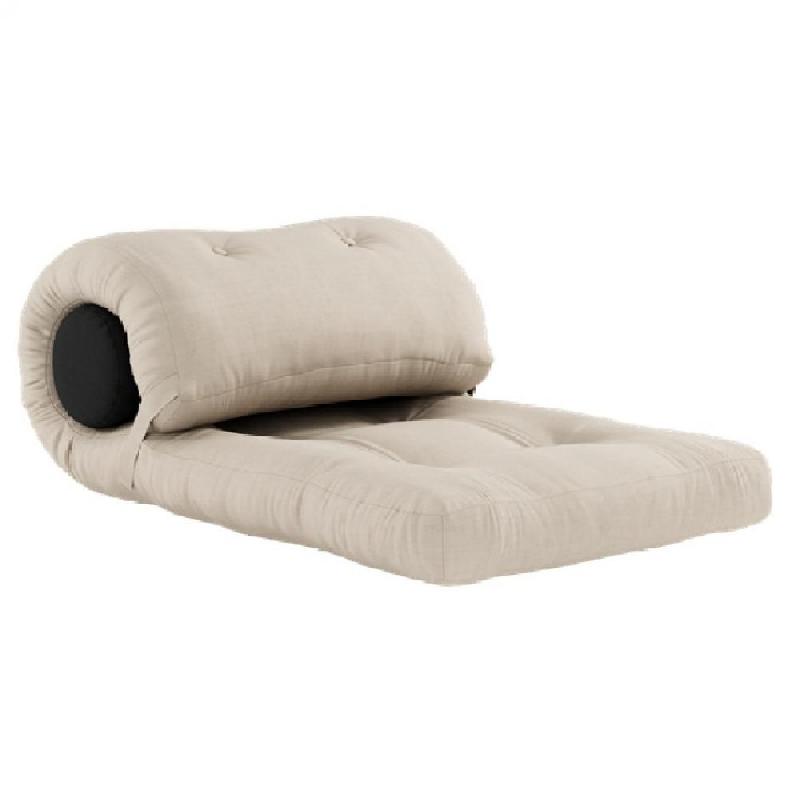 Fauteuil futon convertible WRAP - couleur beige - design japonais et confort scandinave - matelas dépliable 70x200 cm_0
