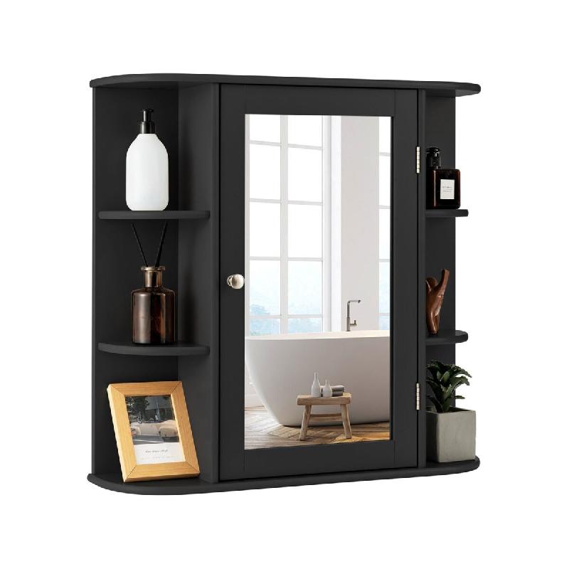 Helloshop26 - Armoire de salle de bain murale 65 x 17 x 64 cm rangement optimal avec miroir moderne en MDF noir 20_0012754 - noir Bois manufacturé 30_0
