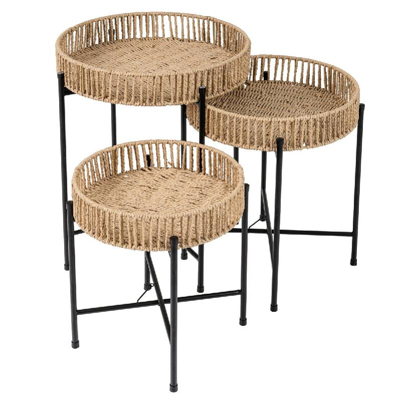 Helloshop26 - Lot de 3 tables gigognes rondes 45 x 45 x 52 cm 40 x 40 x 44 cm 35 x 35 x 36 cm gain de place style bohème en corde 20_0017858 - 300023_0
