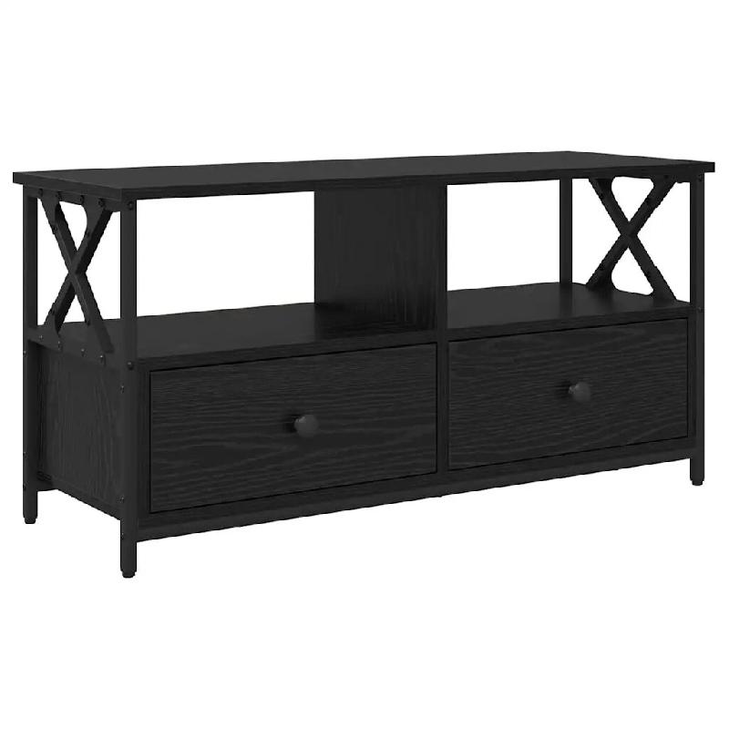 Helloshop26 - Meuble TV rectangulaire pratique rangement salon 90 x 33 x 45 cm en bois d'ingénierie chêne noir 02_0052724 - noir Bois massif 3000237_0