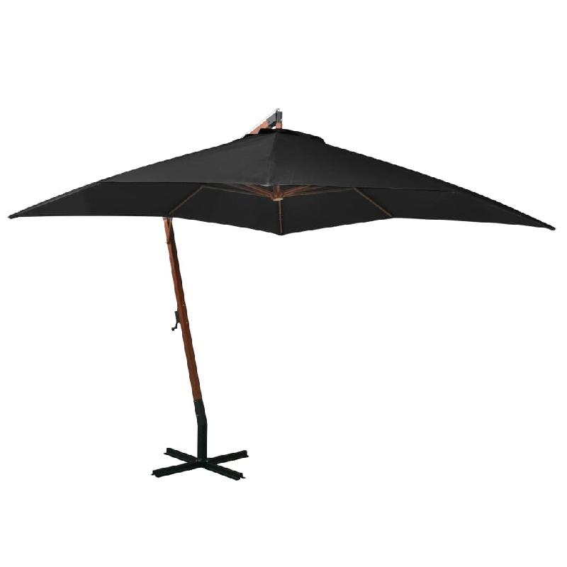 Helloshop26 - Parasol suspendu avec mât 3 x 3 m bois de sapin massif noir 02_0008716 - 3000464582729_0