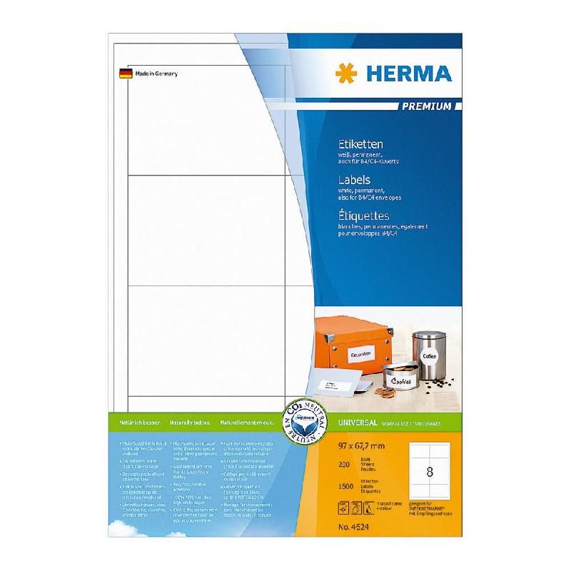 HERMA ETIQUETTE BLANCHE PREMIUM - HERMA - 97 X 67,7 MM - POCHETTE DE 1600 ÉTIQUETTES