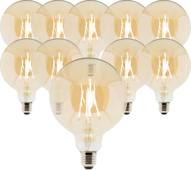 LOT DE 10 AMPOULES DÉCO FILAMENT LED AMBRÉE GLOBE 7W E27 720LM 2500K