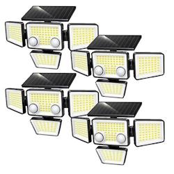 Lumisky Lot de 4 Spots Solaires à 4 Têtes Noires FAIRVIEW - Éclairage LED Puissant Blanc, Orientables avec Détecteur de Mouvement, Idéaux pour S_0