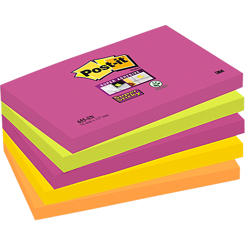 NOTES ADHÉSIVES POST-IT 127 X 76 MM SUPER STICKY ASSORTIMENT - 5 UNITÉS DE 90 FEUILLES