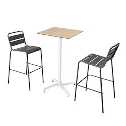 Oviala Business Ensemble table haute stratifié chêne naturel et 2 chaises gris - gris 110557_0