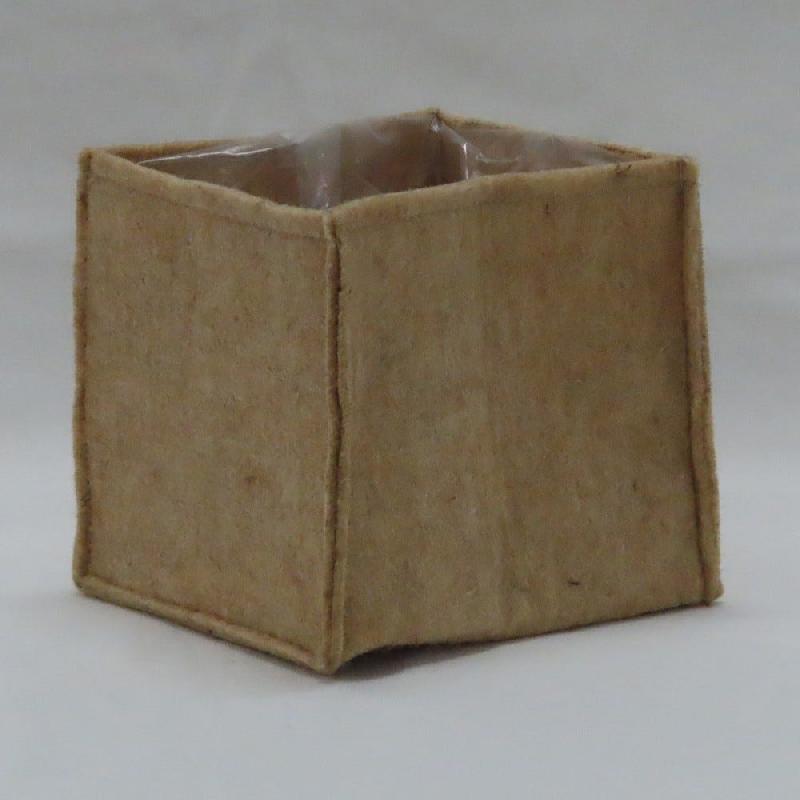 Pot en jute naturel intissé avec doublure en plastique 14x14x13 cm - par 12_0