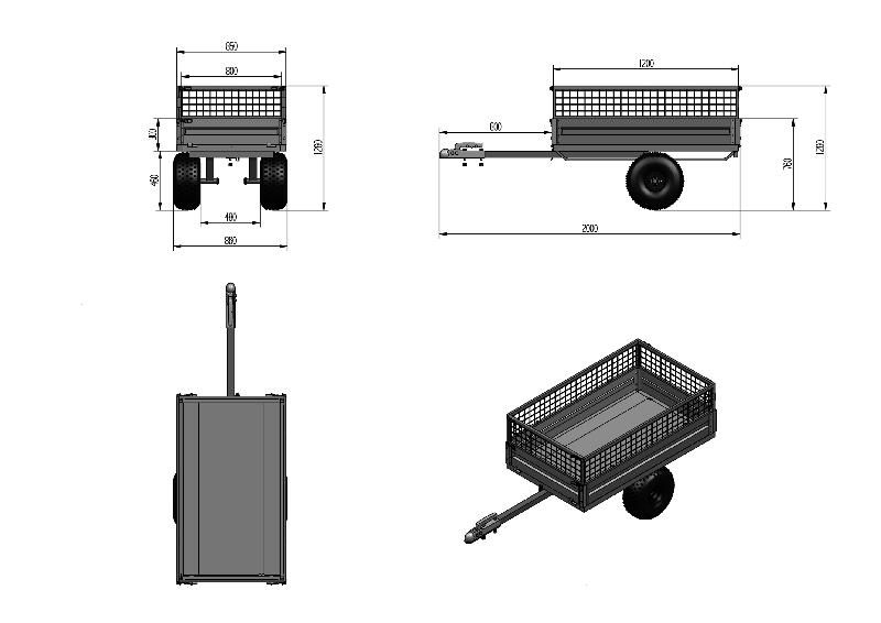 Remorque simple essieu 350kg benne galvanisée basculante 1200x850x300 mm + réhausses Torros AHR350G_0