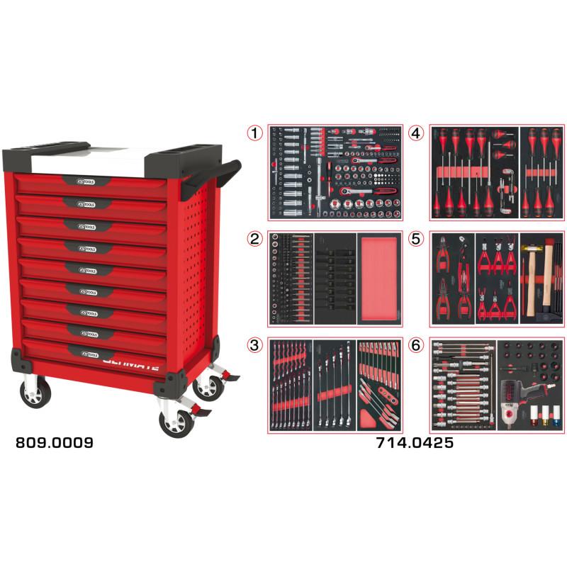 Servante PEARLline rouge 9 tiroirs équipée de 429 outils - KS Tools | 809.9425_0