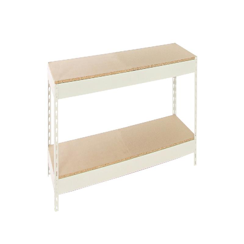 SimonRack Rayonnage industriel, 900x1200x450 mm, 400 kg au point de flexion, 2 étagères bois, rayonnage garage, Blanc/Bois- Ecoforte - blanc métal_0