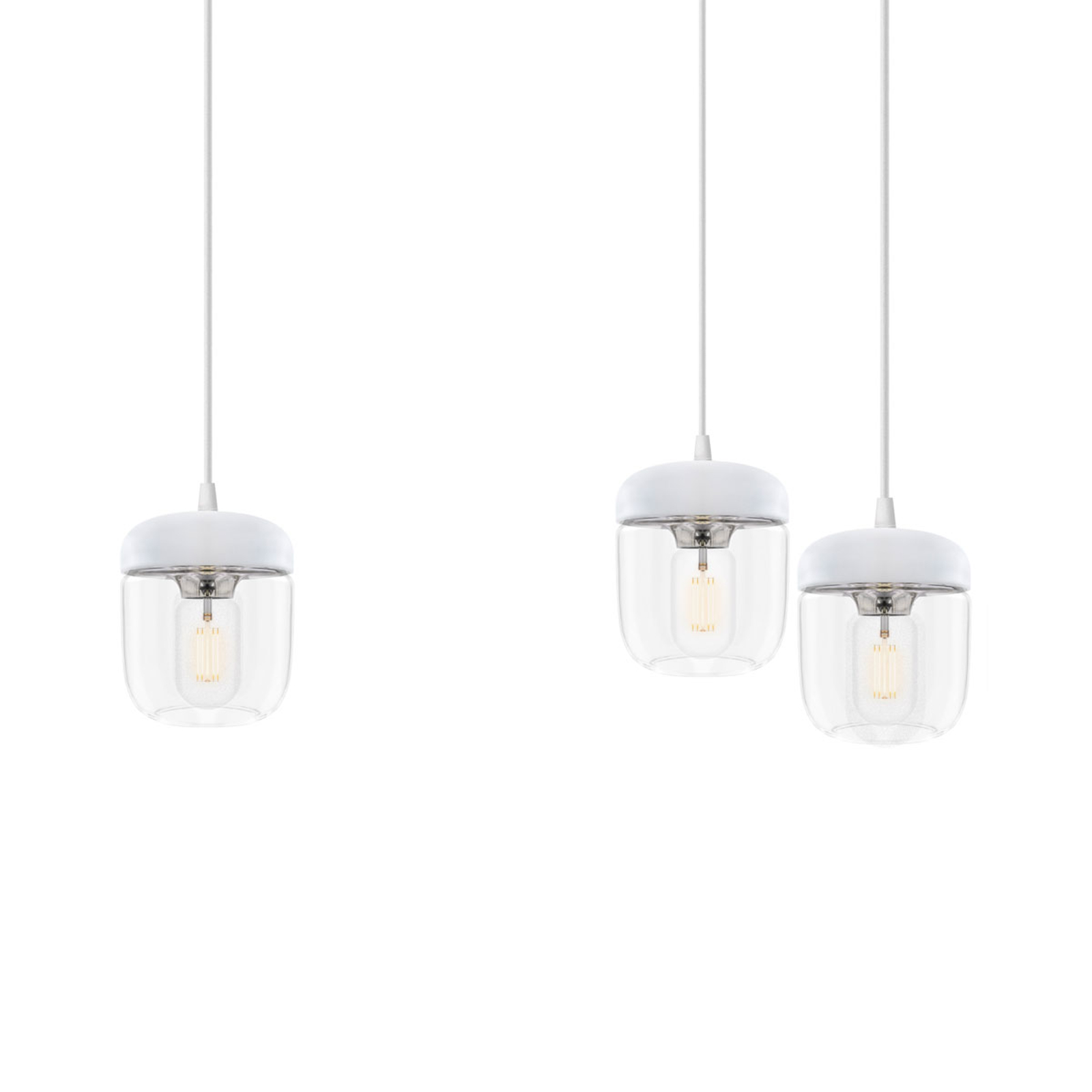 UMAGE SUSPENSION À 3 LAMPES ACORN, BLANC ET ACIER