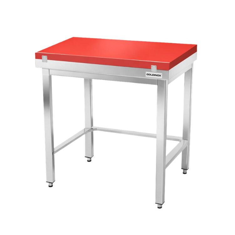 Table de travail en inox 600x700 mm avec plaque de découpe rouge et renfort PREMIUM - GOLDINOX - gris inox 3701770843596_0