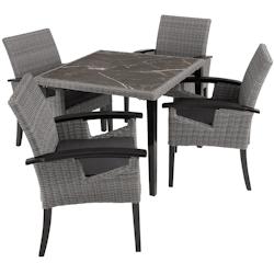 Tectake Table en rotin Tarent avec 4 chaises Rosarno - gris - 404857 - gris 404857_0
