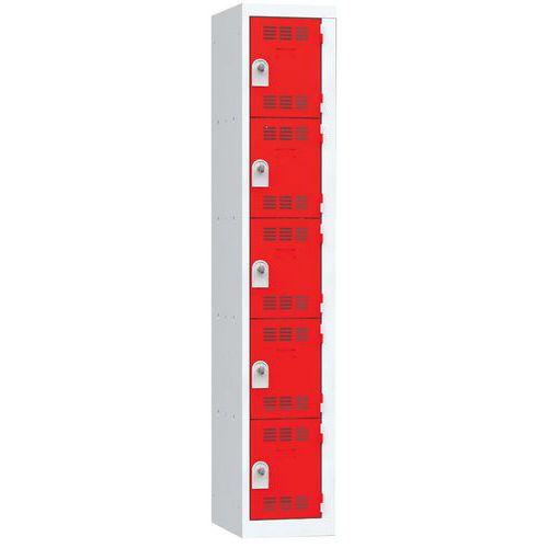 Vestiaire multicases 5 cases par colonne moraillon 3 gris clair rouge_0